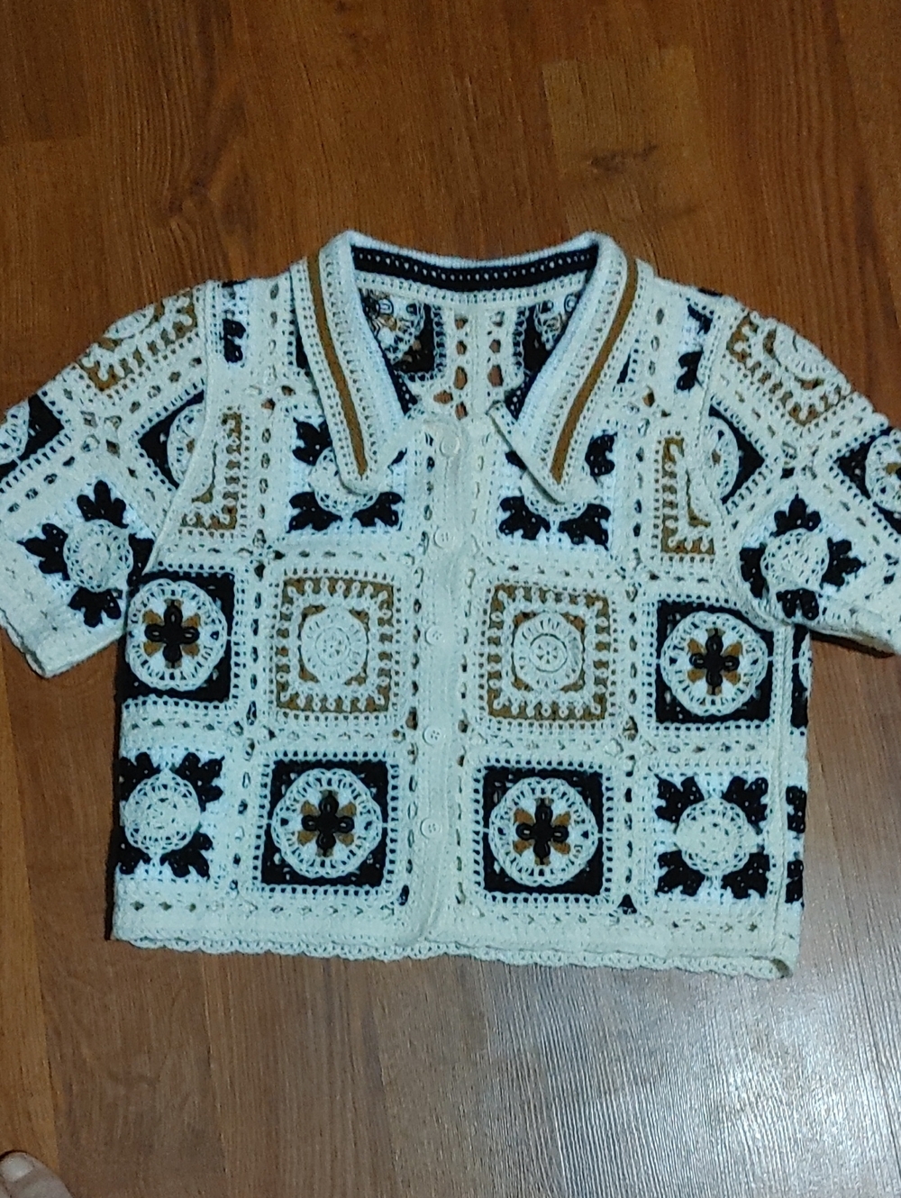 Rebellion Again Cream Crochet Button-Front Cardigan